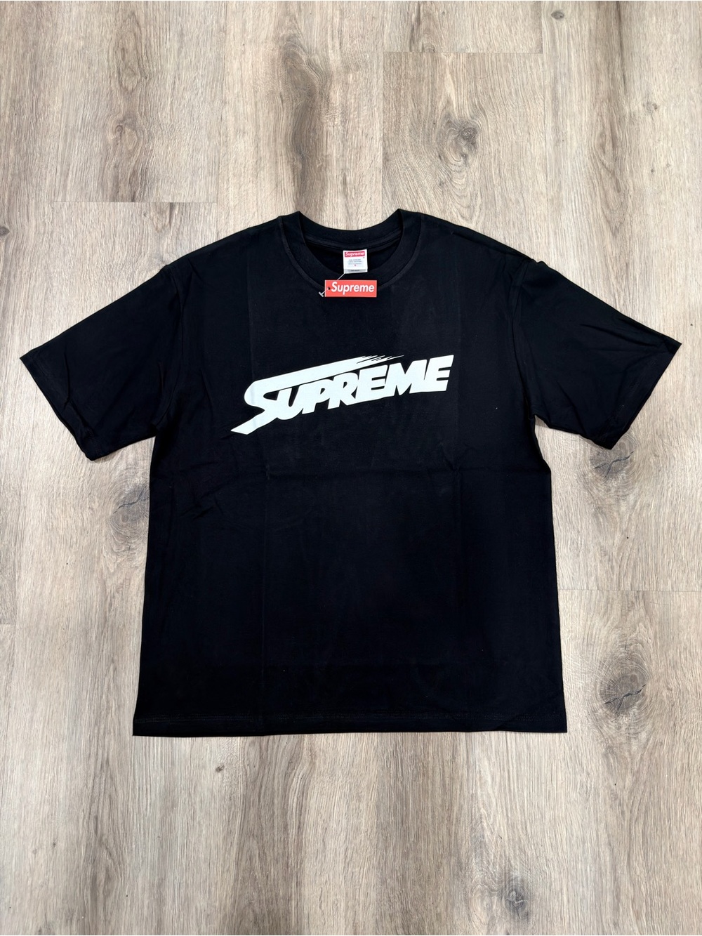 Supreme Black T-Shirt with White Slanted Logo